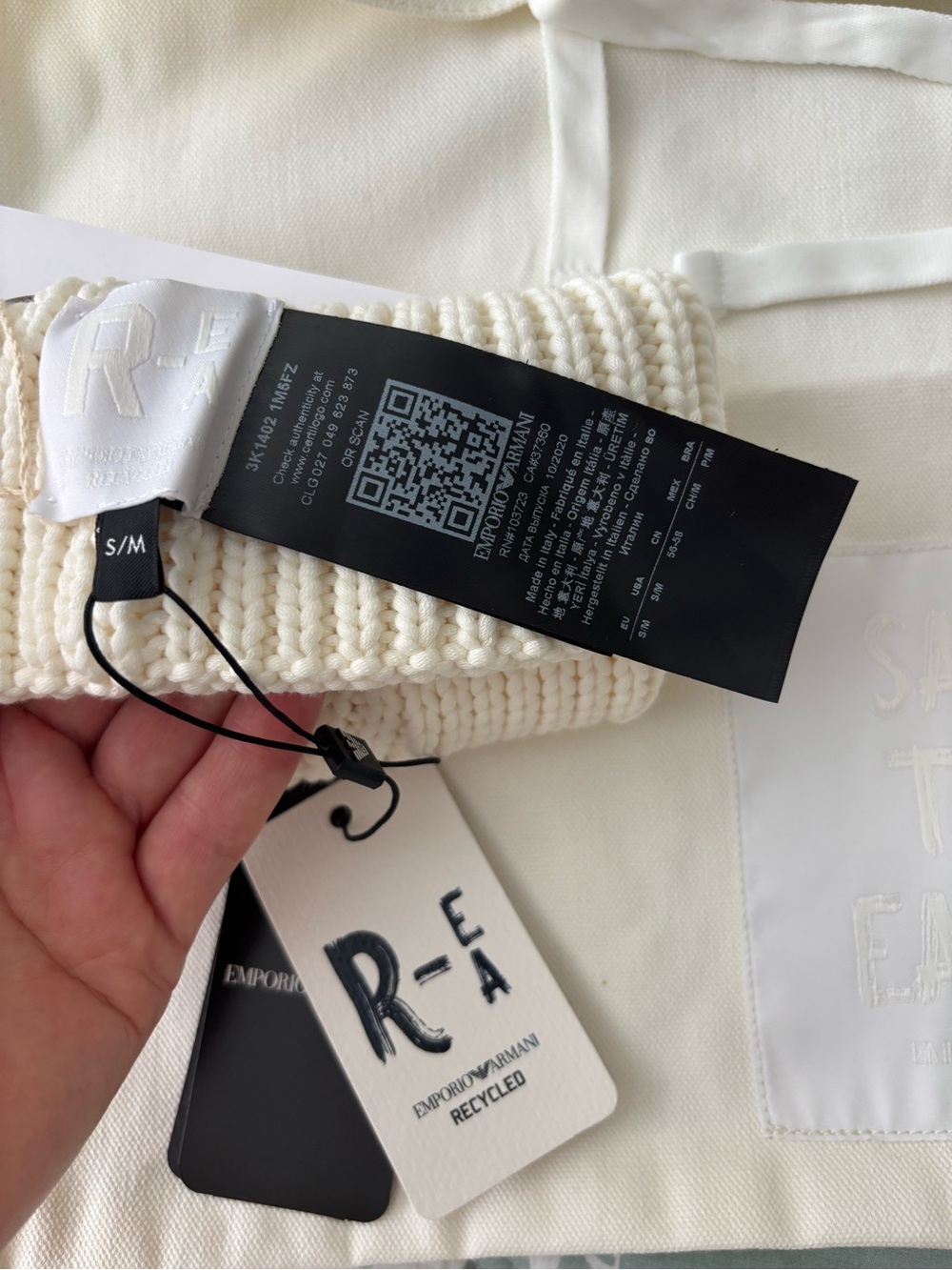 Emporio Armani Cream Recycled Canvas Tote & Knit Beanie Set - Picture 2 of 4